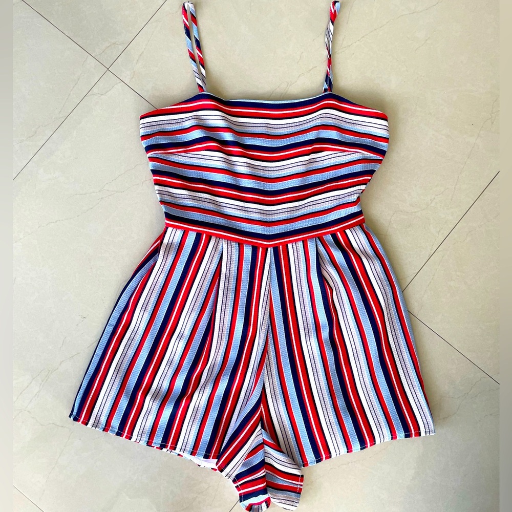 Red, White, & Blue striped romper!